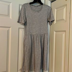 Boden black and white striped dress with pockets